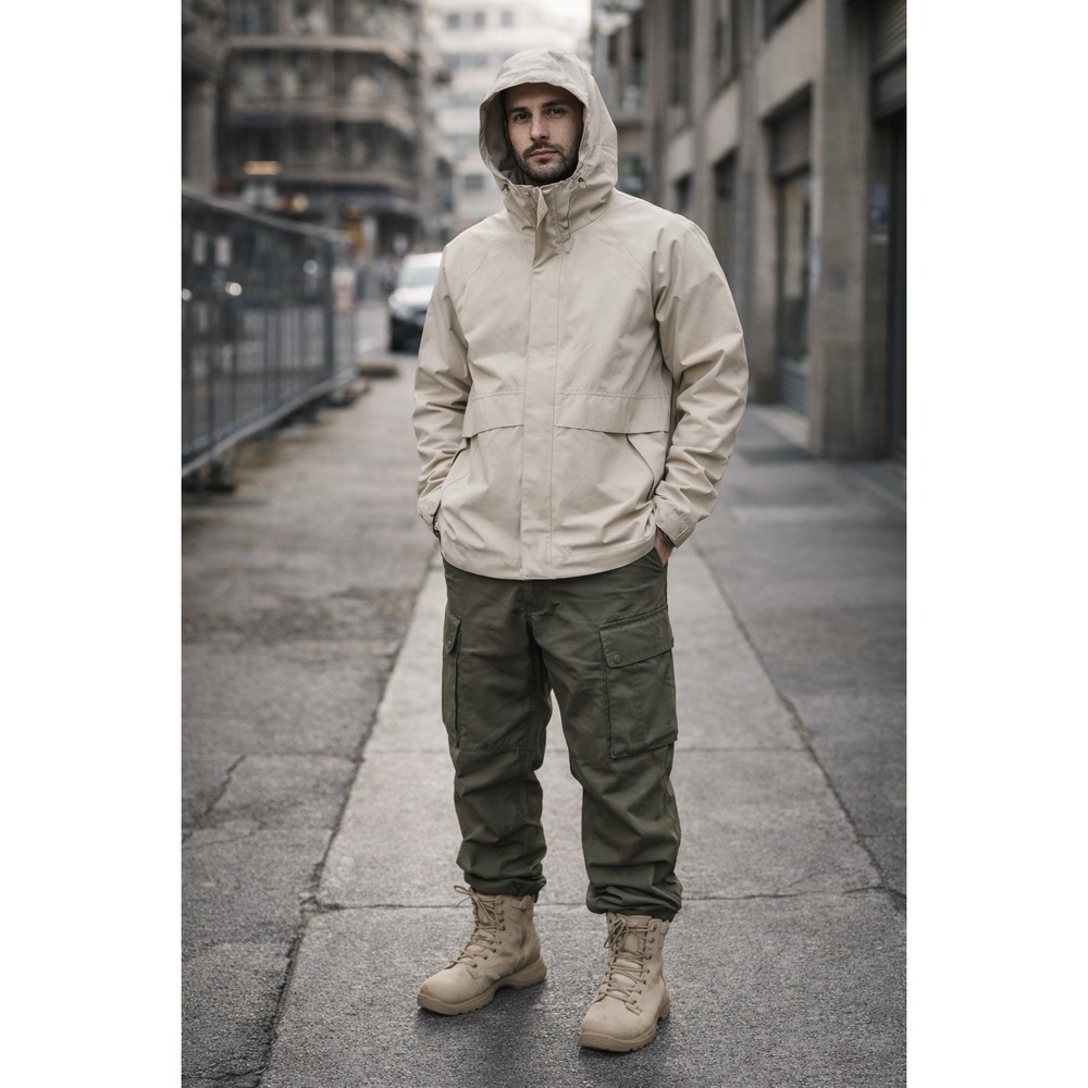 UNIQLO Jacket Mens M Beige Hooded Windbreaker Water Repellent Gorpcore